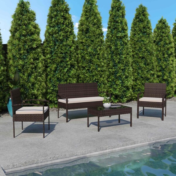 Flash Furniture 4 Piece Brown Patio Set with Beige Cushions JJ-S312-BNBG-GG - main